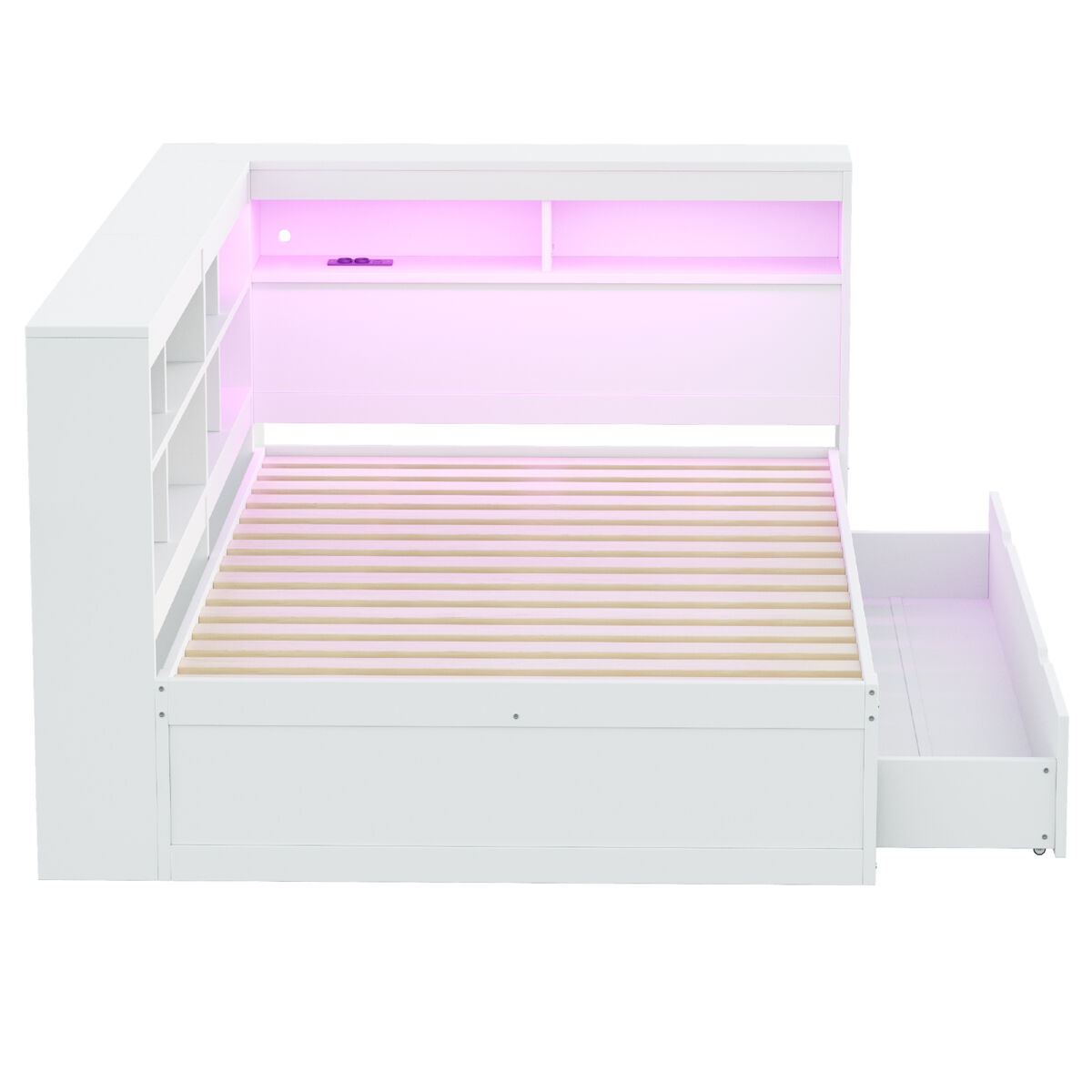 Sofá-cama 140 x 200 cm - com gavetas grandes, usb, led, prateleiras e compartimentos, muito espaço de arrumação - branco