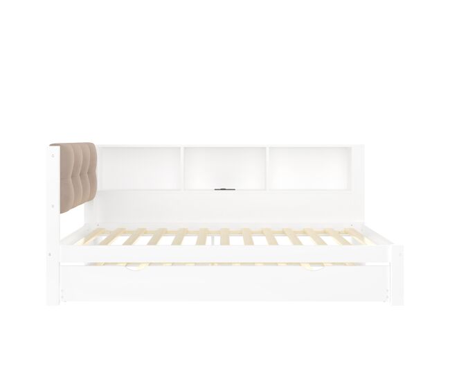 Cama tipo sofá-cama 90x200cm - sofá-cama, cama extraível, led regulável, prateleira, usb - branco