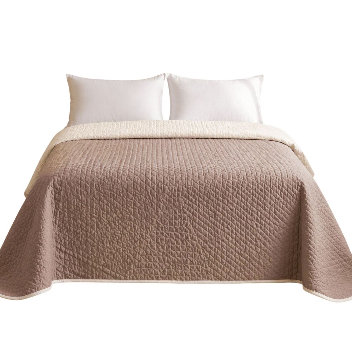 Colcha reversível bicolor bege/couro cama 135cm donegal collections