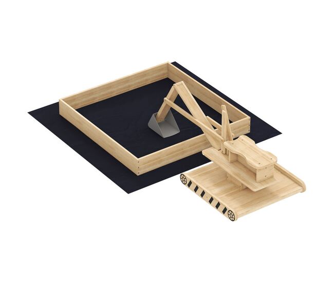 Aiyaplay tanque de areia de madeira para enfants com escavadora, tanque de areia infantil com assento giratório 360° e forro de tecido não tecido, sem motor, caixa de areia para enfants de 3-6 anos, 184x90x56 cm, natural