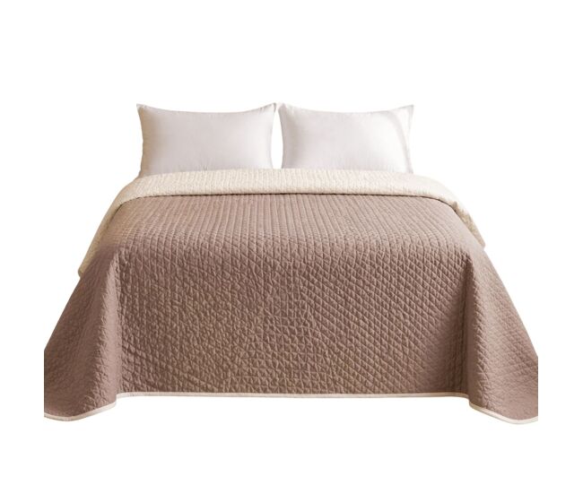 Colcha reversível bicolor bege/couro cama 150cm donegal collections