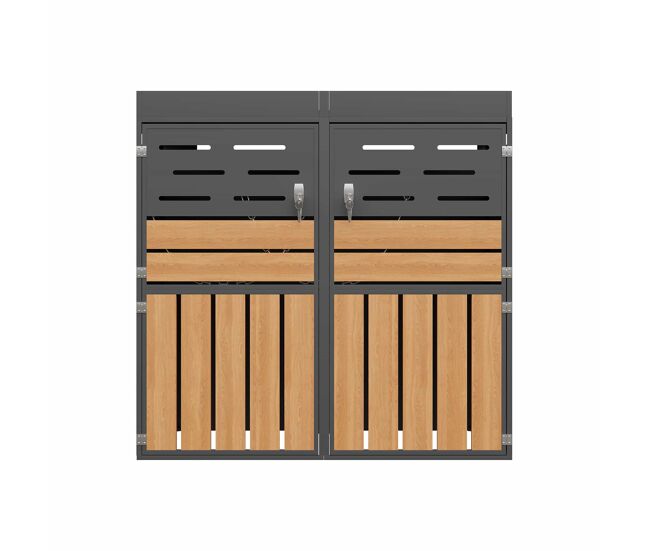 Armário exterior multifuncional - 2 compartimentos - com floreira integrada, ventilação com lâminas, estrutura em aço galvanizado e corrente de
