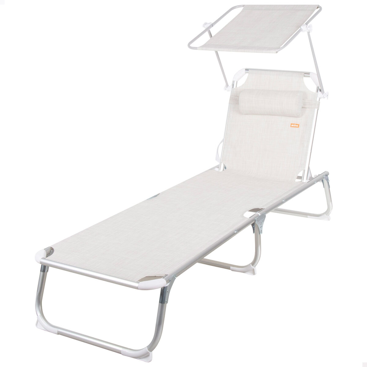 Aktive espreguiçadeira de praia multiposições 186x49x30 cm bege com guarda-sol e almofada