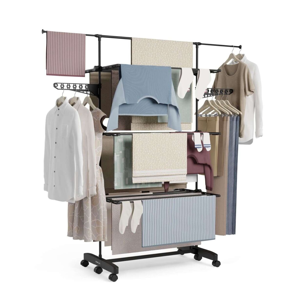 Estendal vertical fold care v60 newlux xxl dobrável e extensível com rodas (18–21 m para estender roupa). ideal como cabideiro. negro