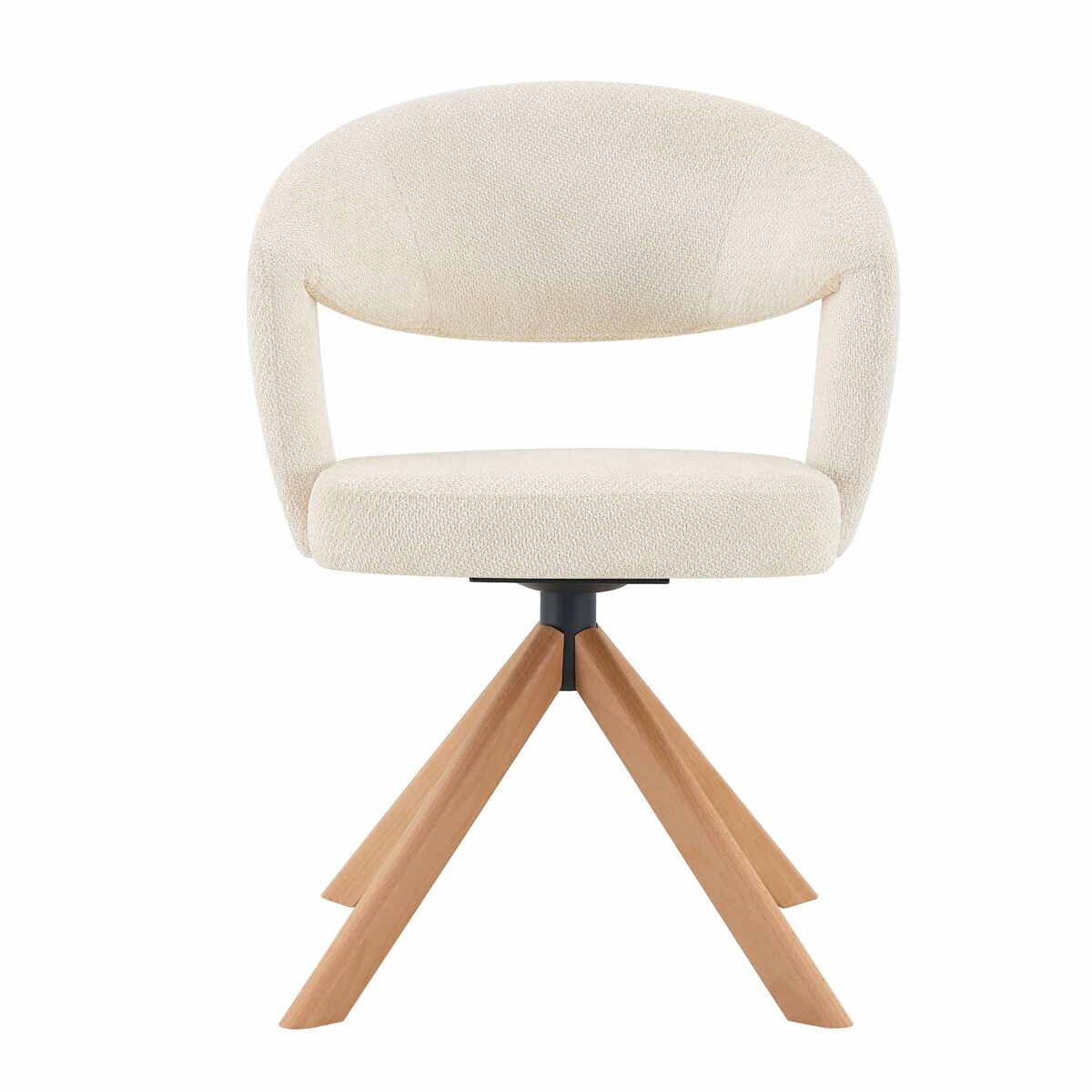 Conjunto de 2 cadeiras giratórias retro de luxo - estrutura em tecido creme, pés em madeira, encosto curvo, rotação silenciosa de 360° - branco,