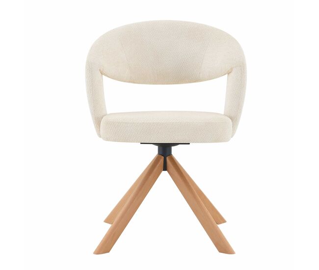 Conjunto de 2 cadeiras giratórias retro de luxo - estrutura em tecido creme, pés em madeira, encosto curvo, rotação silenciosa de 360° - branco,