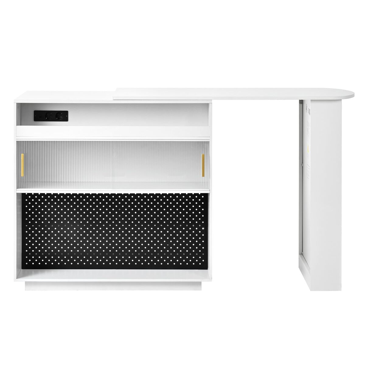 Mobrio Mesa De Bar Moderna Extensível 360° Com Arrumação, Led E Tomadas - Branca Branco