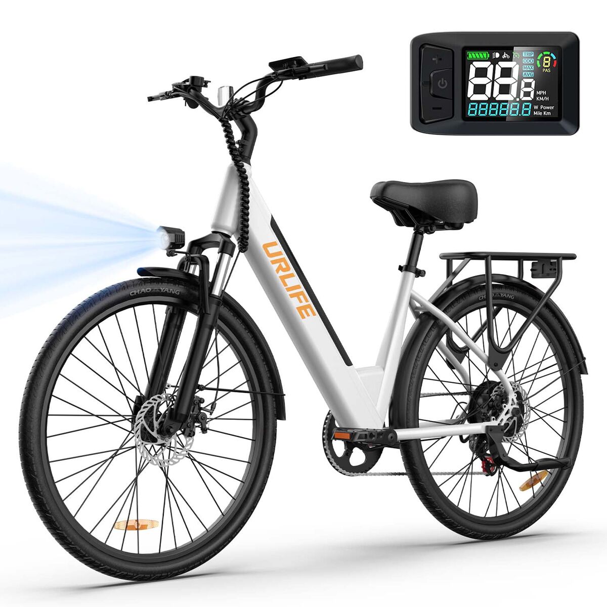 Bicicleta elétrica urlife e26 - motor 250w bateria 48v10.4ah pneus 26 polegadastravões de disco - branco