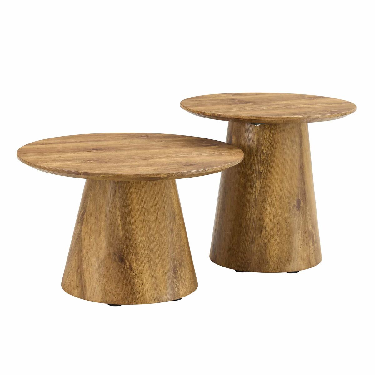 Conjunto de mesas de centro redondas 50x48 cm + 60x35 cm - mdf com acabamento em madeira natural, design empilhável, base estável para sala de estar