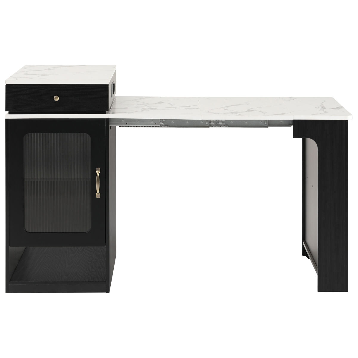 Ilha de cozinha com rodas - mesa extensível com tampo removível e tomadas - branco+preto