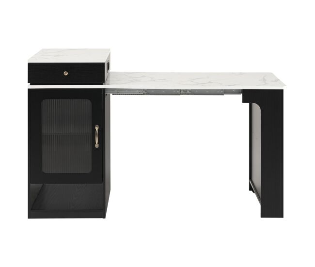 Ilha de cozinha com rodas - mesa extensível com tampo removível e tomadas - branco+preto