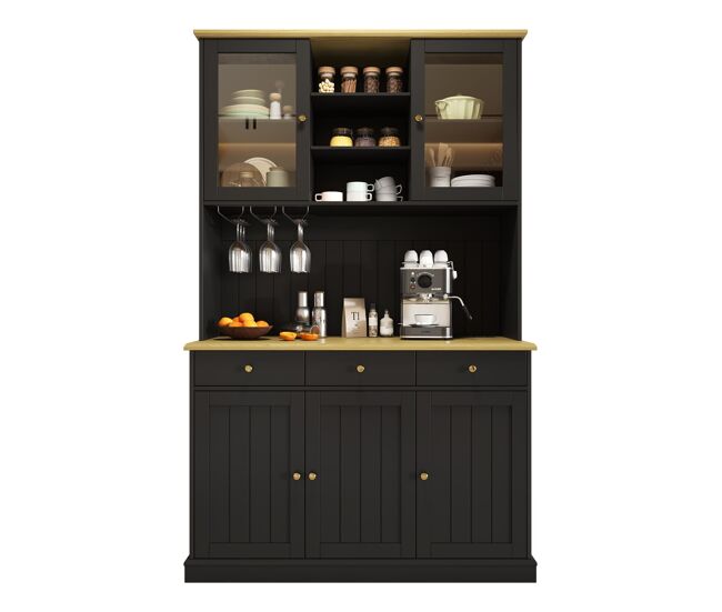 Aparador alto 120x40x191 cm - portas de vidro, arrumação, tomada e usb - noir