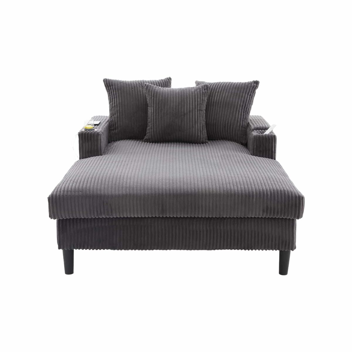 Sofá lounge multifuncional de 1 lugar - com chaise longue, suportes para bebidas em ambos os lados, iluminação led, espaço de arrumação, porta de