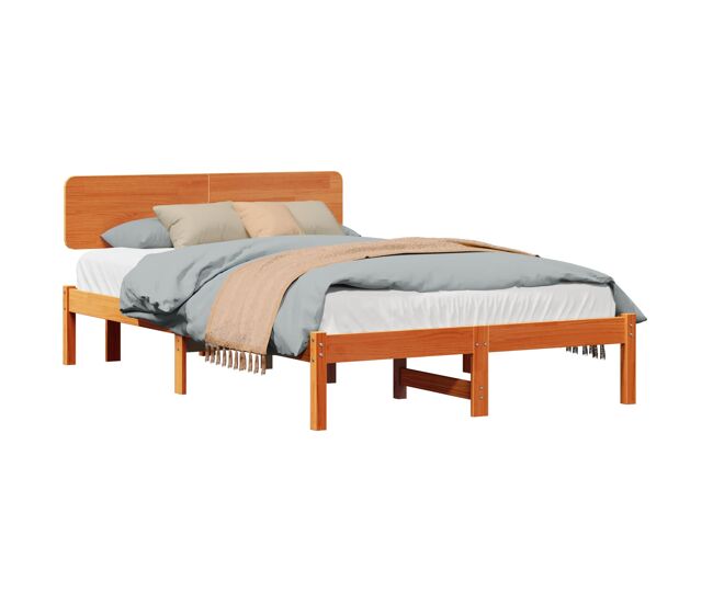 Estrutura de cama de casal simple com cabeceira - marrom cera 120 x 190 cm