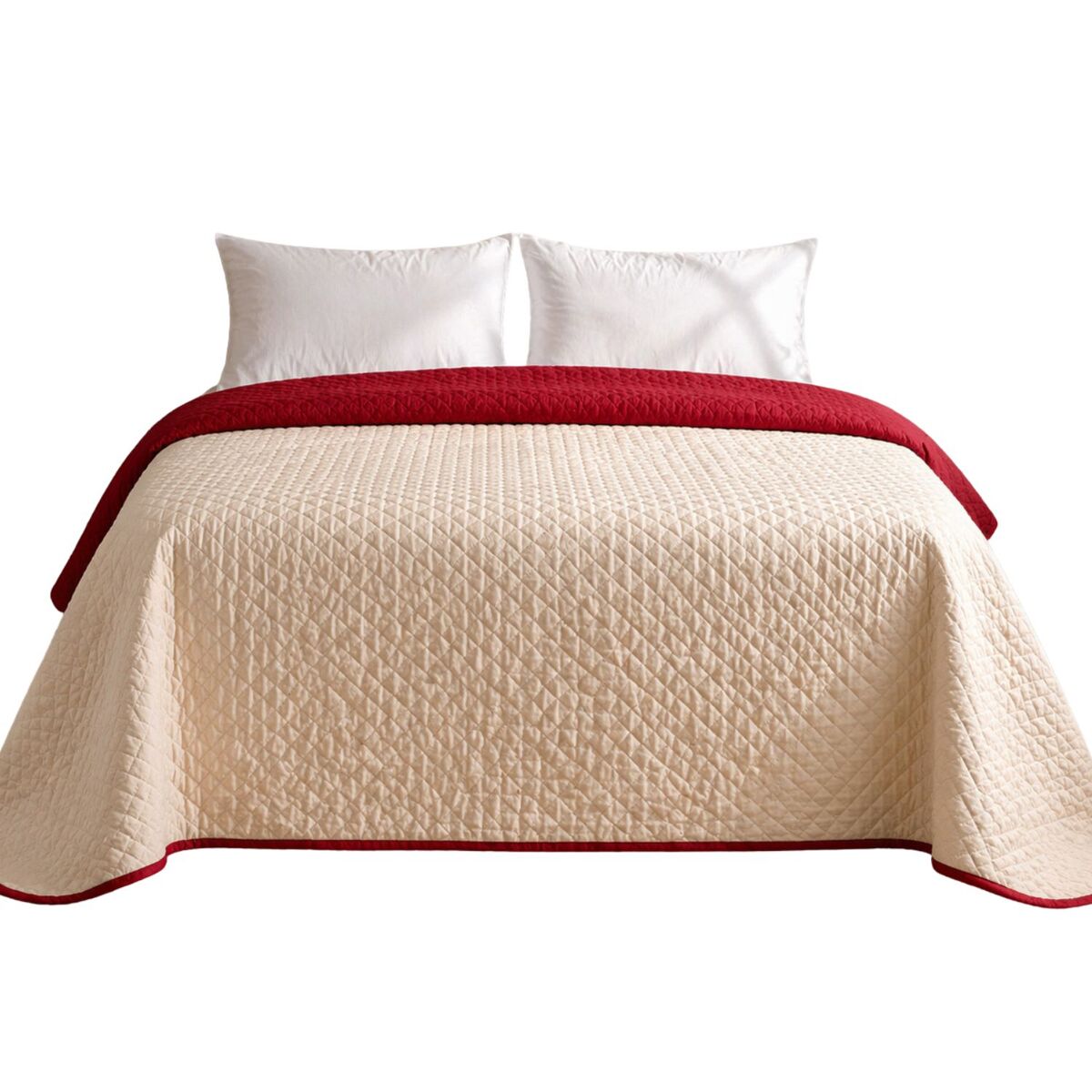Colcha reversível bicolor bege/rojo cama 135cm donegal collections