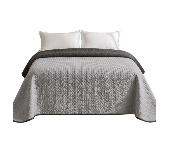 Colcha reversível bicolor cinza/antracite cama 135cm donegal collections