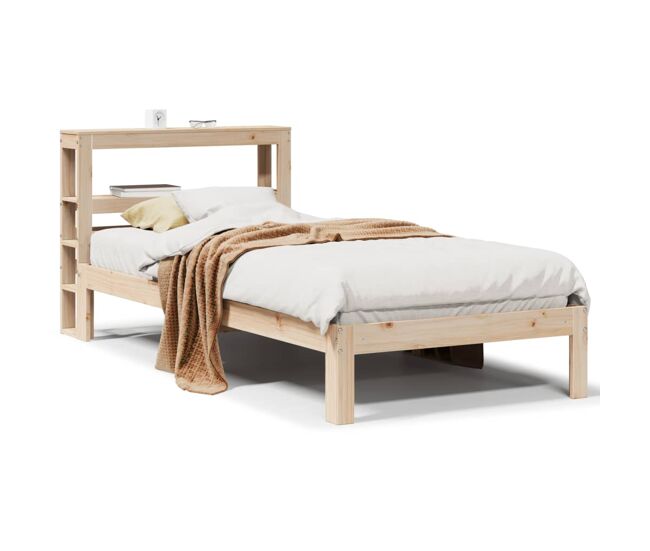Estrutura de cama de solteiro para adultos com cabeceira 90x200 cm pinho maciço