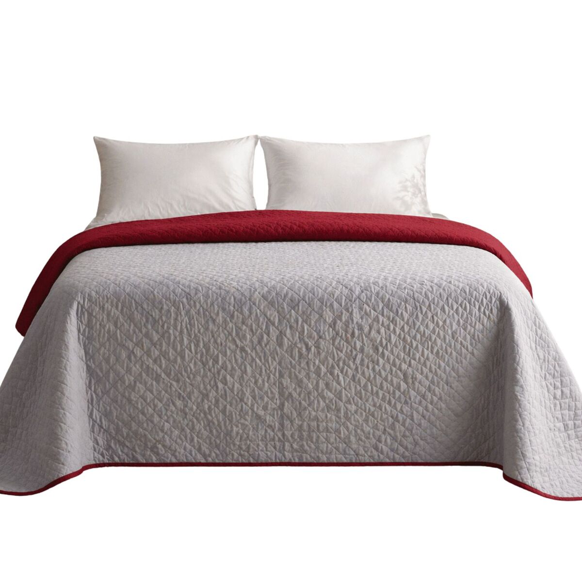 Colcha reversível bicolor cinza/rojo cama 150cm donegal collections