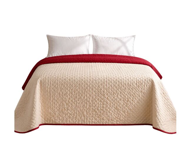 Colcha reversível bicolor bege/rojo cama 90cm donegal collections
