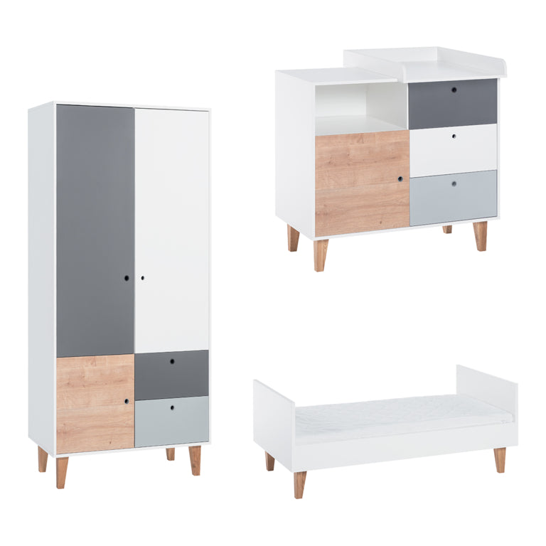 Quarto completo berço evolutivo cómoda muda-fraldas roupeiro vox concept madeira