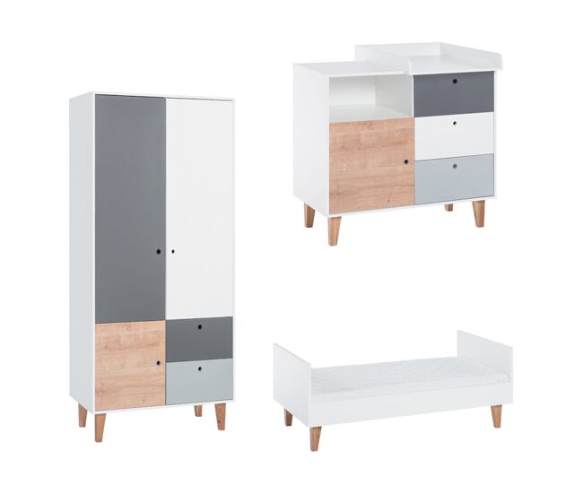 Quarto completo berço evolutivo cómoda muda-fraldas roupeiro vox concept madeira