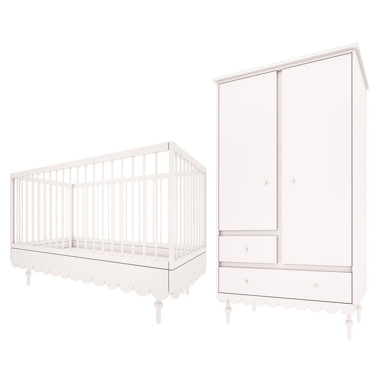 Berço evolutivo 70x140 e roupeiro 2 portas wood luck babushka blanc