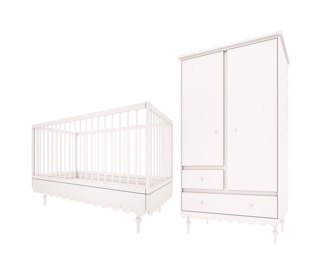 Berço evolutivo 70x140 e roupeiro 2 portas wood luck babushka blanc