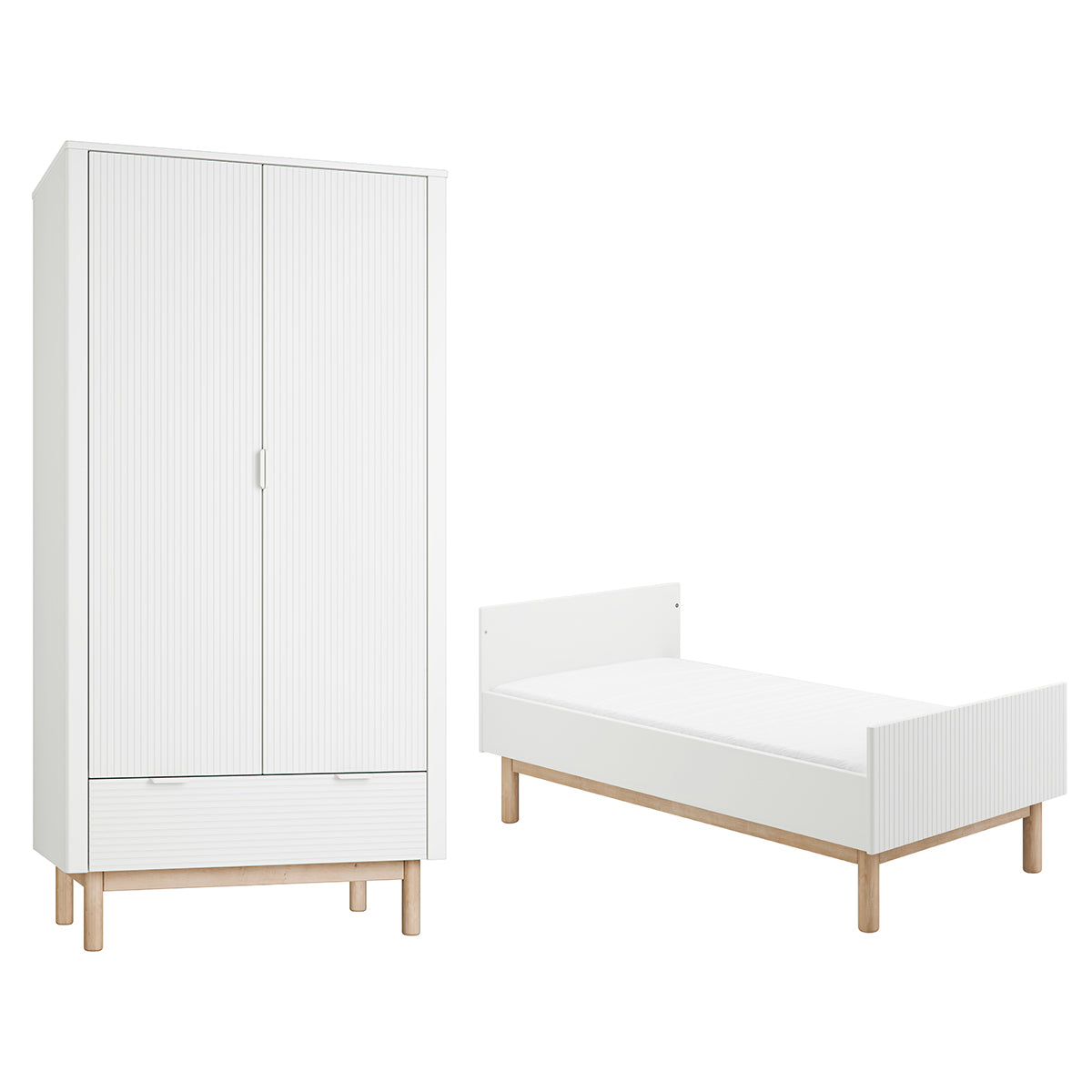 Berço evolutivo 70x140 e roupeiro de 2 portas pinio miloo blanc