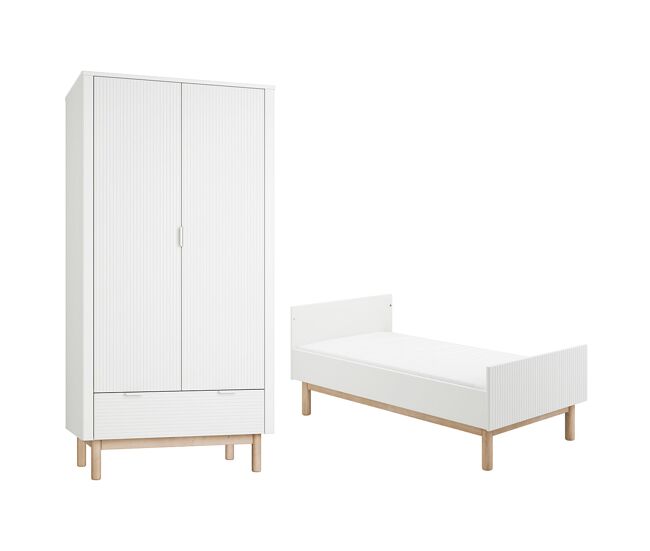 Berço evolutivo 70x140 e roupeiro de 2 portas pinio miloo blanc