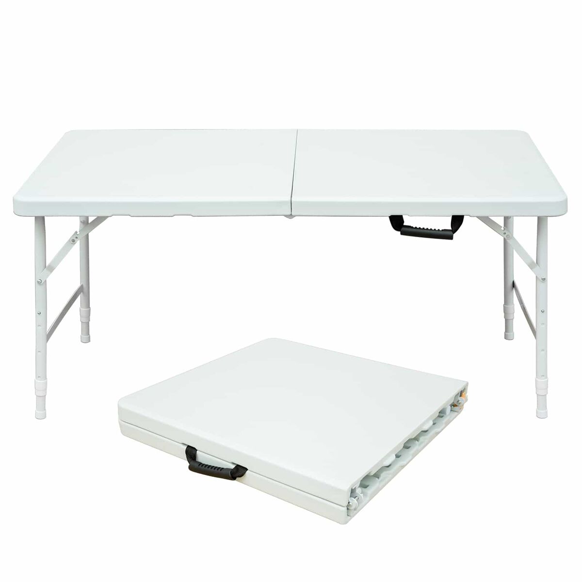 Mesa dobrável de 125 cm - resistente, multifuncional, com pega e altura ajustável - branca