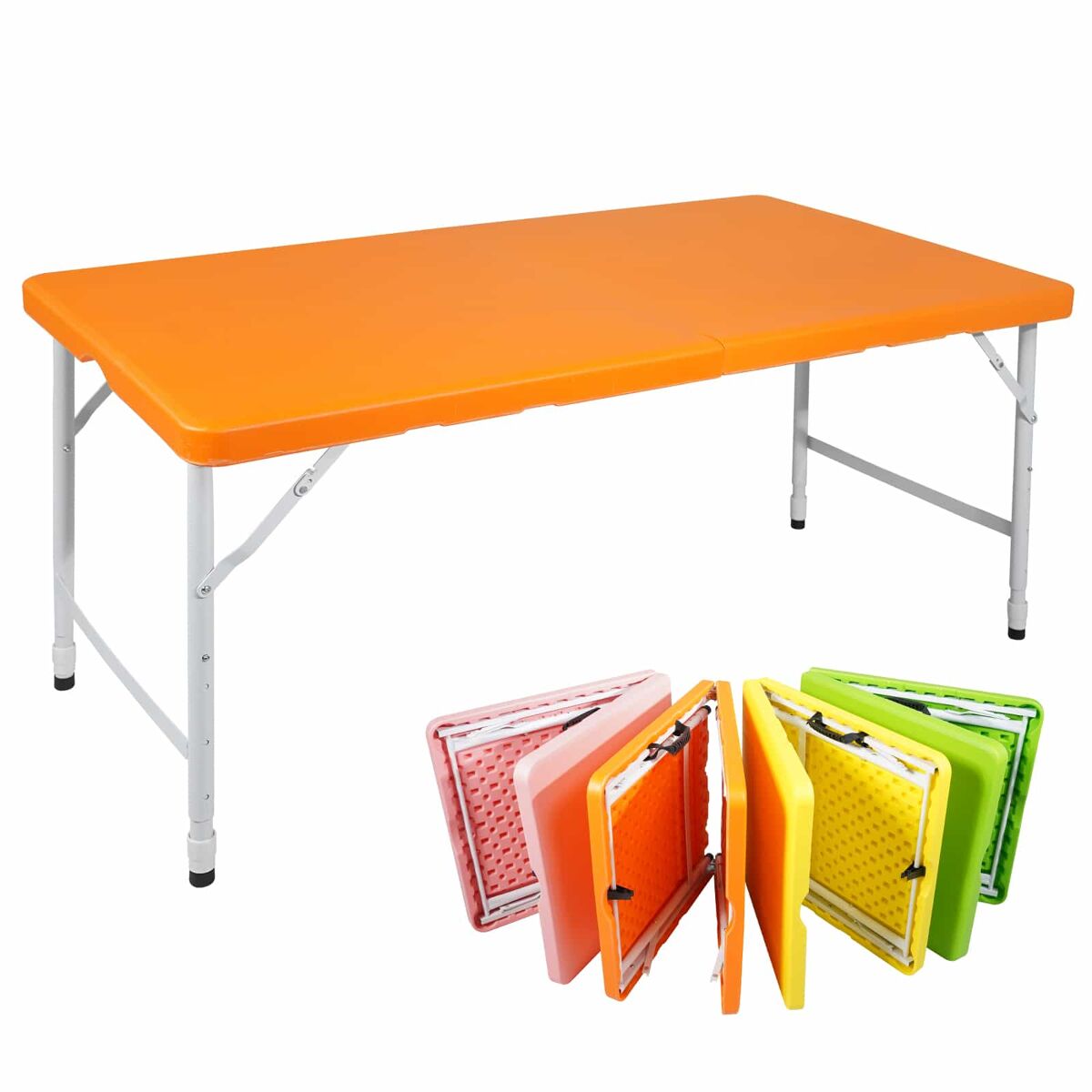 Mesa dobrável de 125 cm - resistente, ajustável, multifuncional - laranja