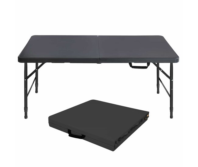 Mesa dobrável portátil de 125 cm - resistente, com altura ajustável, multifuncional, ideal para acampamentos e festas - preta