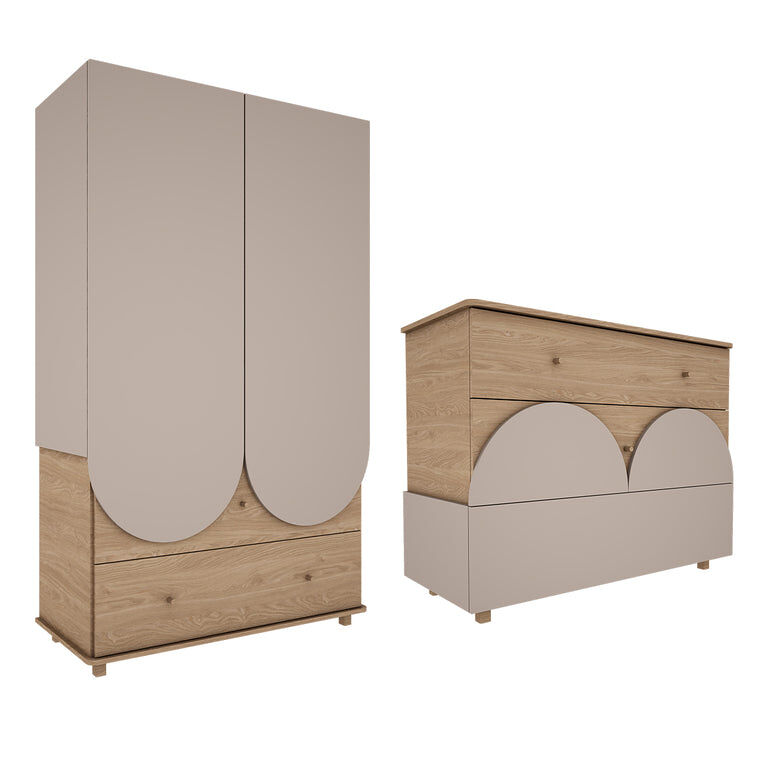 Cómoda 3 gavetas e roupeiro 2 portas 2 gavetas wood luck bloom cachemira e madeira