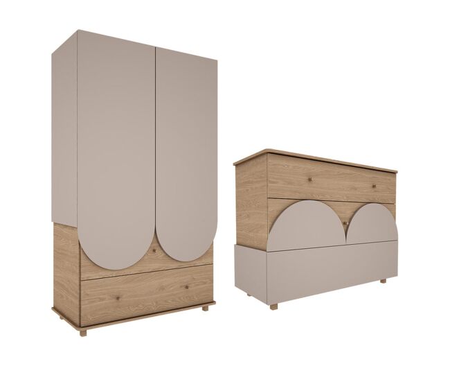 Cómoda 3 gavetas e roupeiro 2 portas 2 gavetas wood luck bloom cachemira e madeira