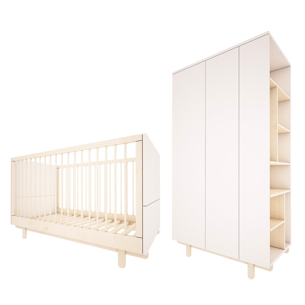 Berço evolutivo 70x140 e roupeiro de 2 portas wood luck romy blanc