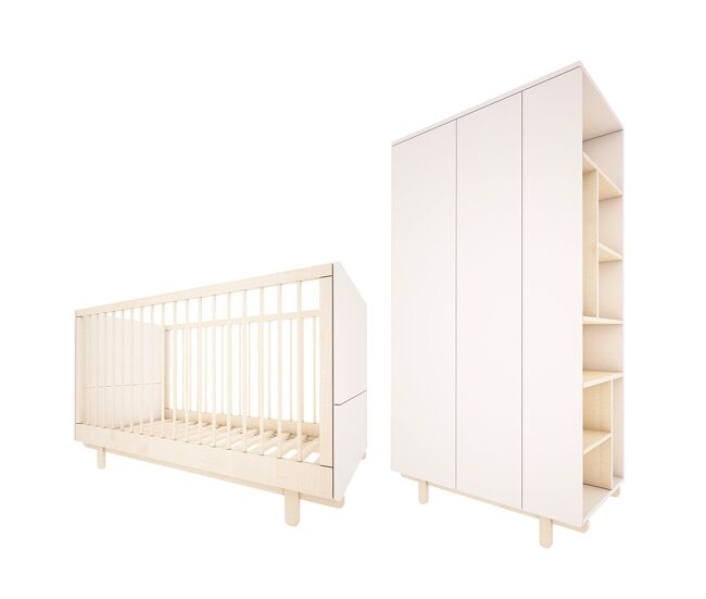 Berço evolutivo 70x140 e roupeiro de 2 portas wood luck romy blanc