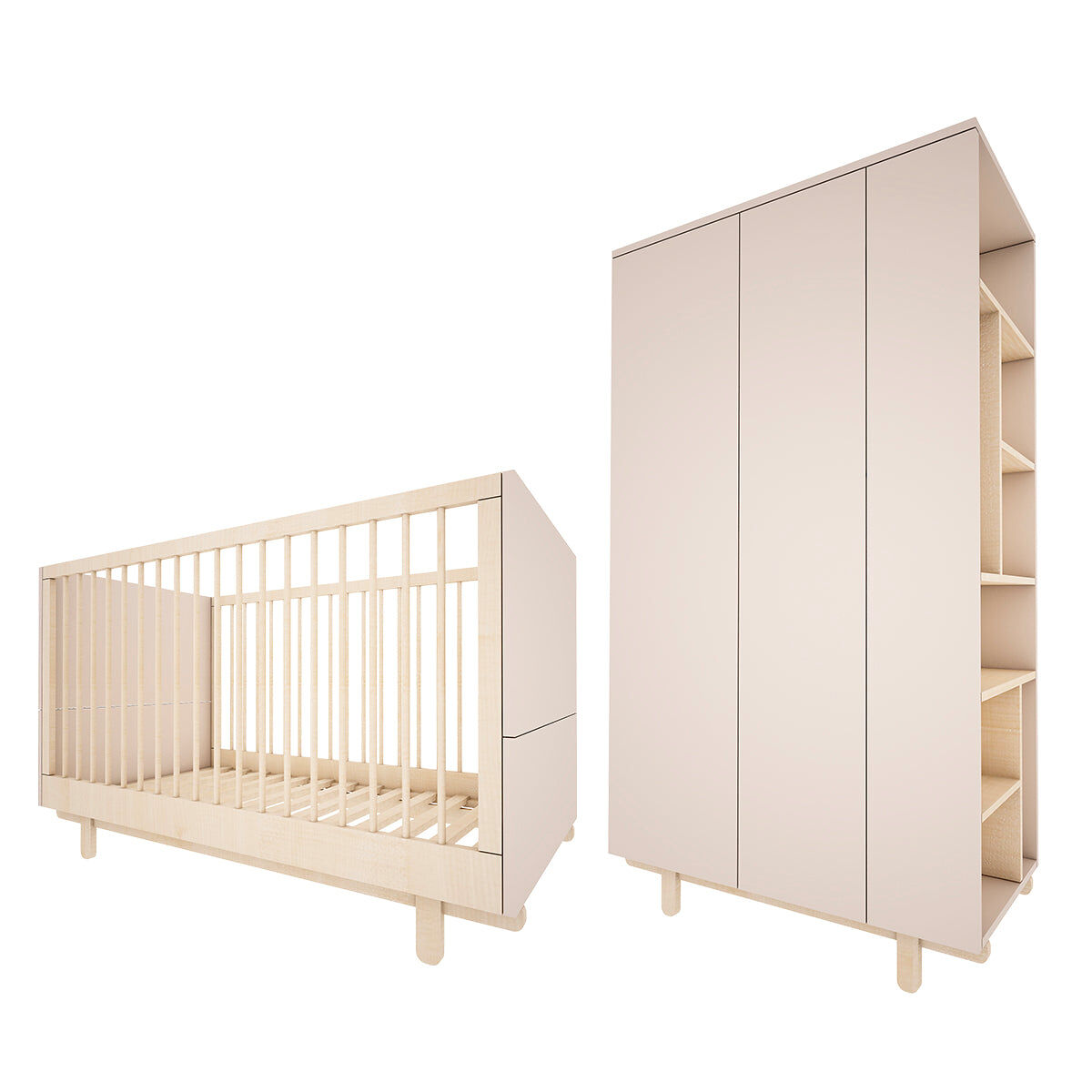 Berço evolutivo 70x140 e roupeiro 2 portas wood luck romy cachemira