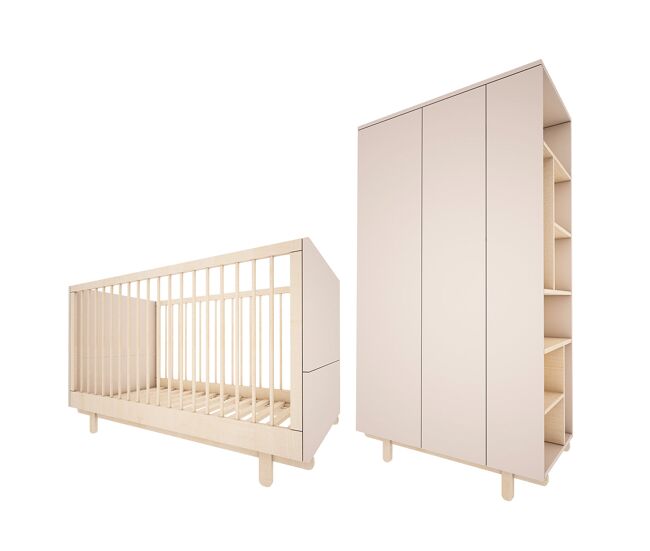 Berço evolutivo 70x140 e roupeiro 2 portas wood luck romy cachemira