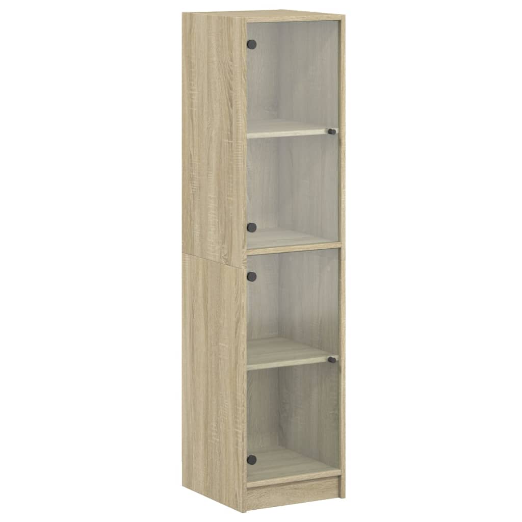 Aparador - bufete - móvei de apoio alto c/ portas de vidro 35x37x142 cm carvalho sonoma pt2139