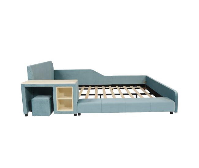 Cama individual 140x200cm - com secretária infantil e banco - azul