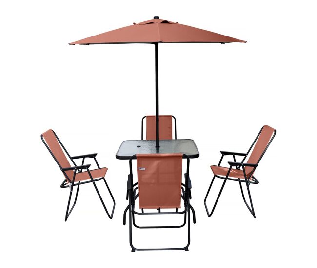 Mesa e cadeiras de jardim em metal "convivia" com guarda-sol - 4 lugares - terracota