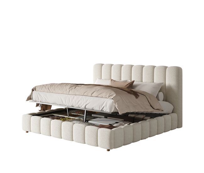 Cama de casal de tecido 160x200 cm com armazenamento,branco
