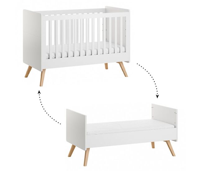 Cama extraível vox vintage branco e madeira 70x140 com estrado de ripas