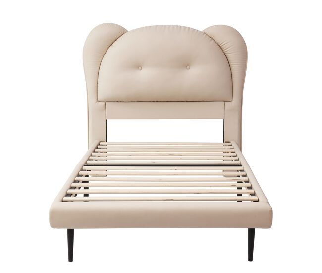 Cama individual 90x200 - cabeceira infantil em forma de animal, estrutura metálica e estrado estável - bege