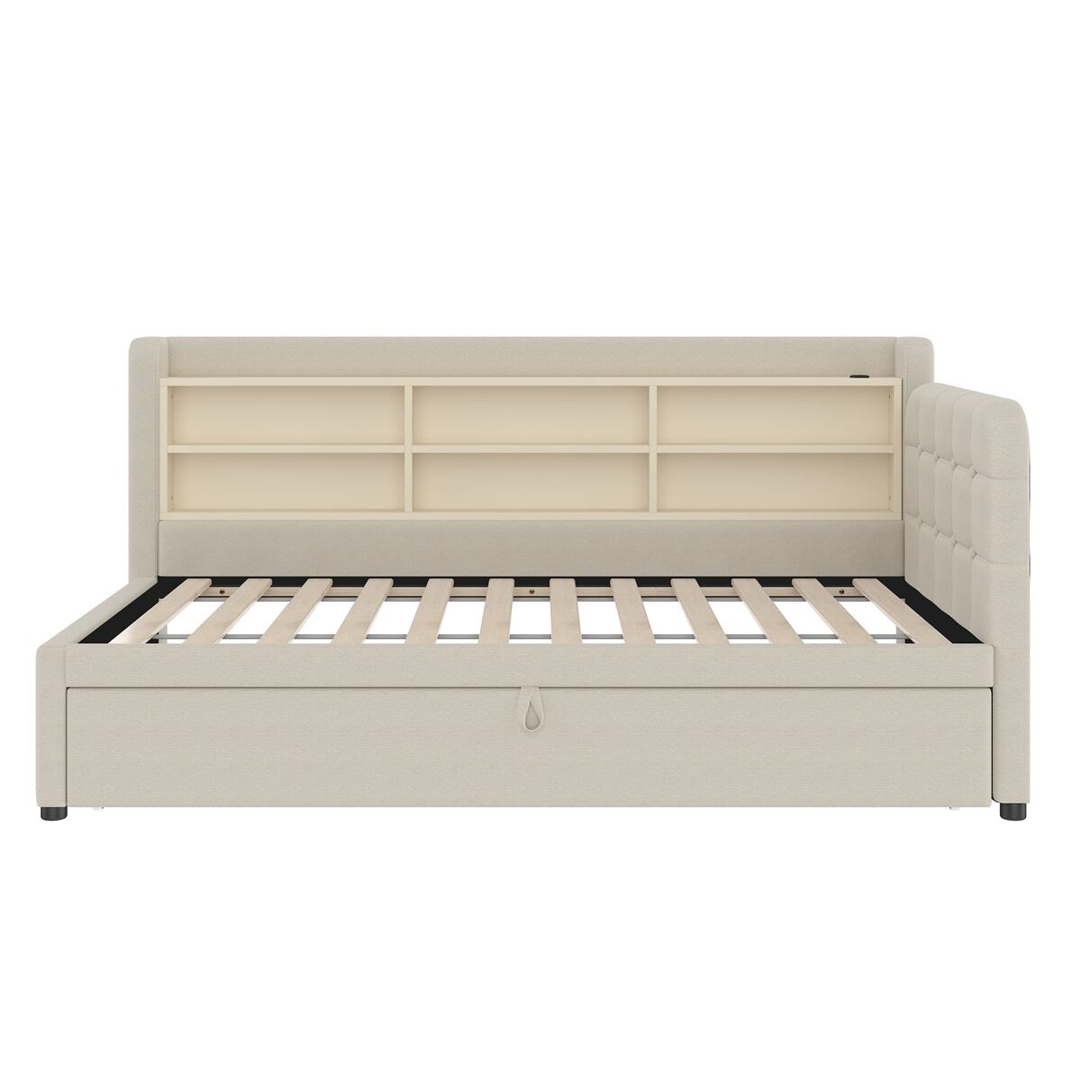Cama tipo sofá-cama 90x200 - sofá-cama multifuncional com arrumação, usb e tipo c - bege