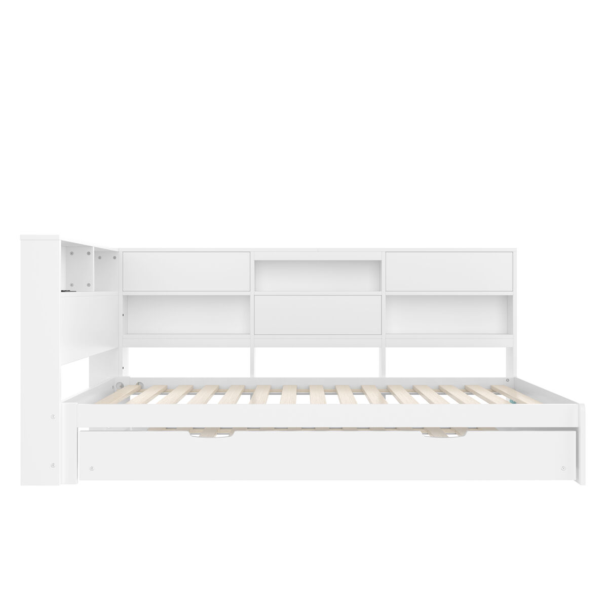 Cama nido 90x200 cm - sofá-cama, cabeceira com arrumação, cama extraível, sem colchão - branco