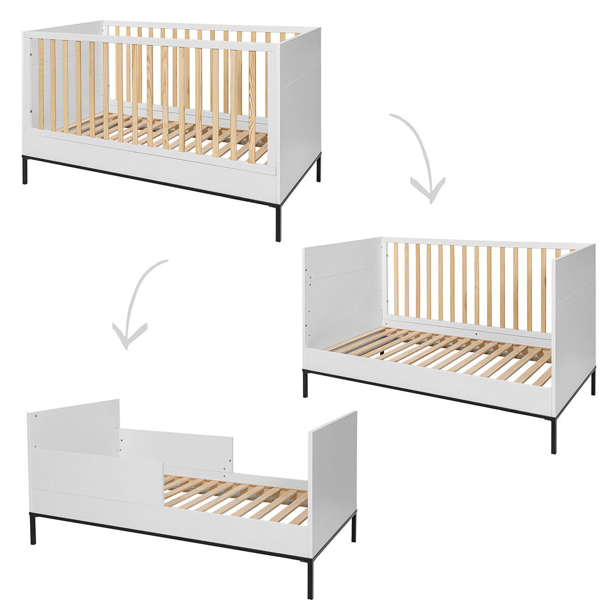 Berço evolutivo 70x140 bellamy lumi branco e preto