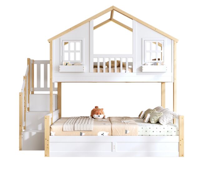 Beliche de madeira de pinho 140x200(90x200) cm com luz led,branco+natural