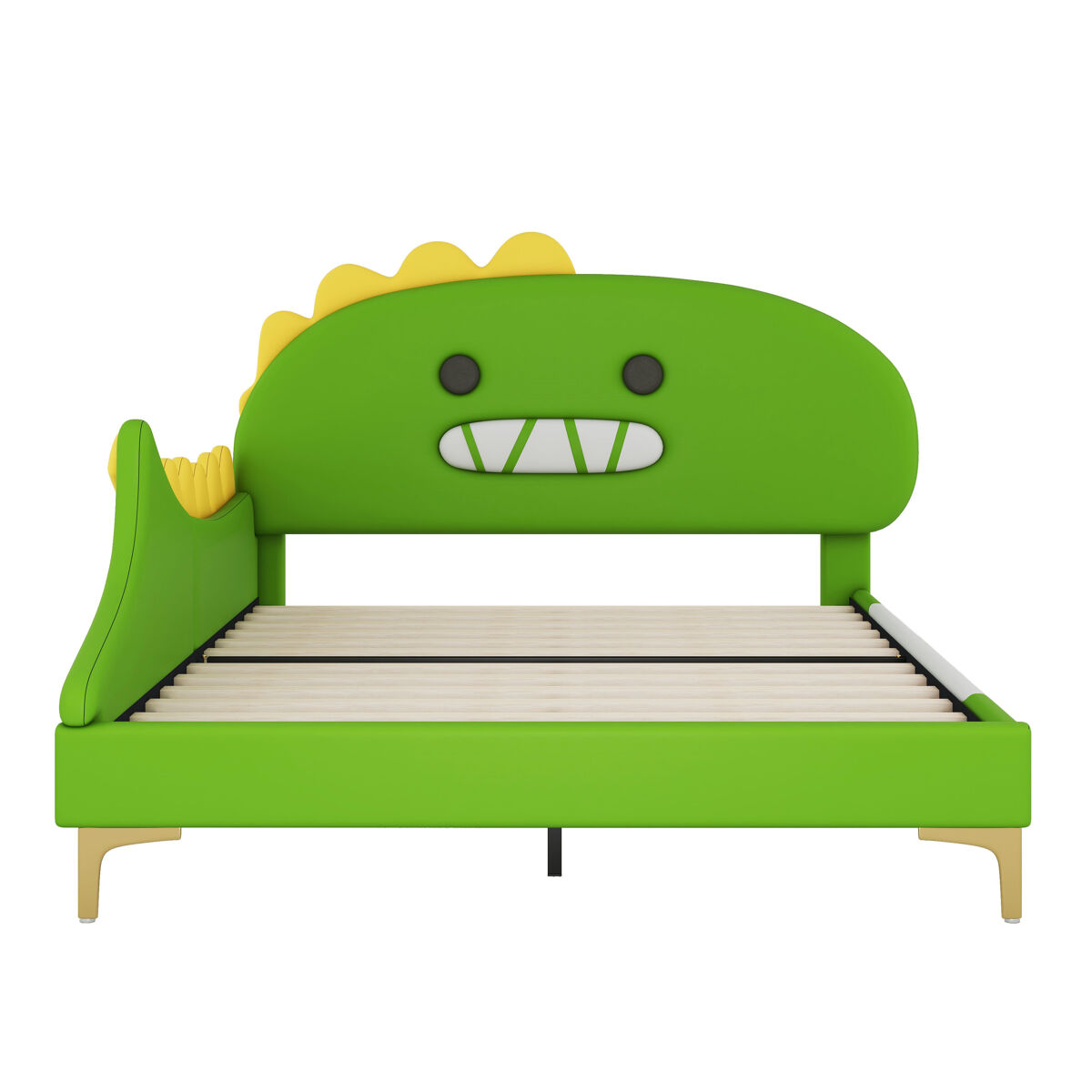 Cama infantil 140x200cm - forma de dinossauro, cama plana, material pu - verde