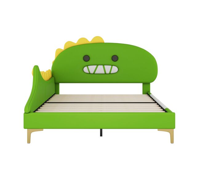 Cama infantil 140x200cm - forma de dinossauro, cama plana, material pu - verde